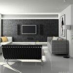 Nowoczesny minimalistyczny salon w czarno-białej kolorystyce